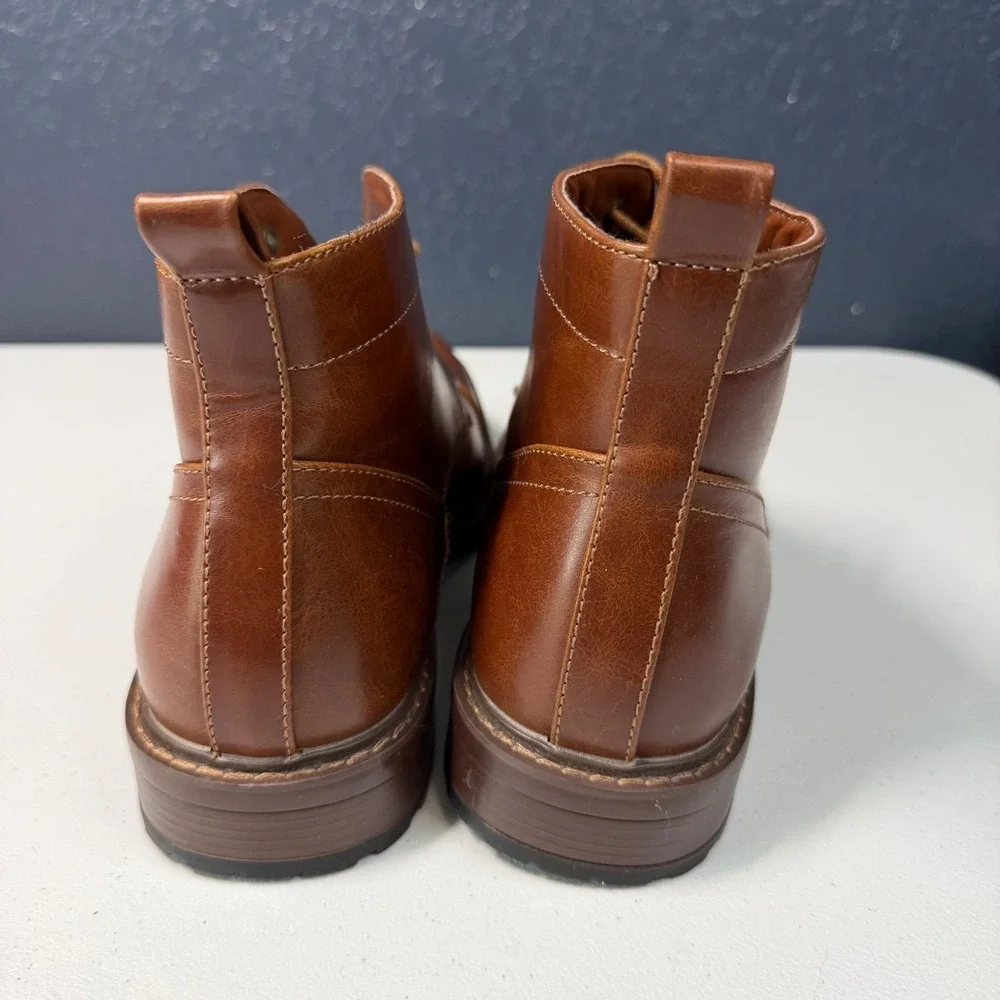 Perry Ellis Men Manning Cap Toe Boot Faux Leather Lace Up Cognac Brown Dressy